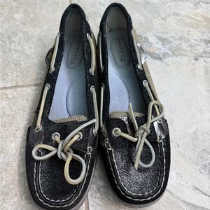 Sperry Women's Black Sparkly Boat Shoes Size 7